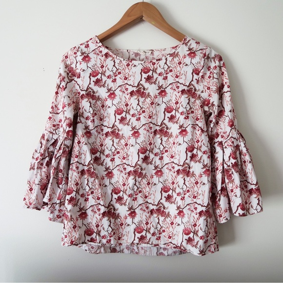 Anthropologie | Jane & Delancey Pink Floral Top with Bell Sleeves - Picture 1 of 8